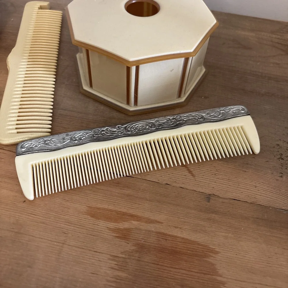 Vintage octagonal celluloid vanity Set